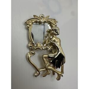 Vintage AJC Woman & Mirror Gold Tone Brooch, Woman Looking in Mirror Pin